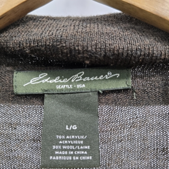 Eddie Bauer Cardigan Womens Large Brown Merino Wool Lightweight Sweater Topper - Picture 3 of 10